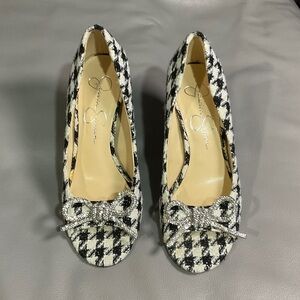 Jessica Simpson Houndstooth Heels with Bow Accent